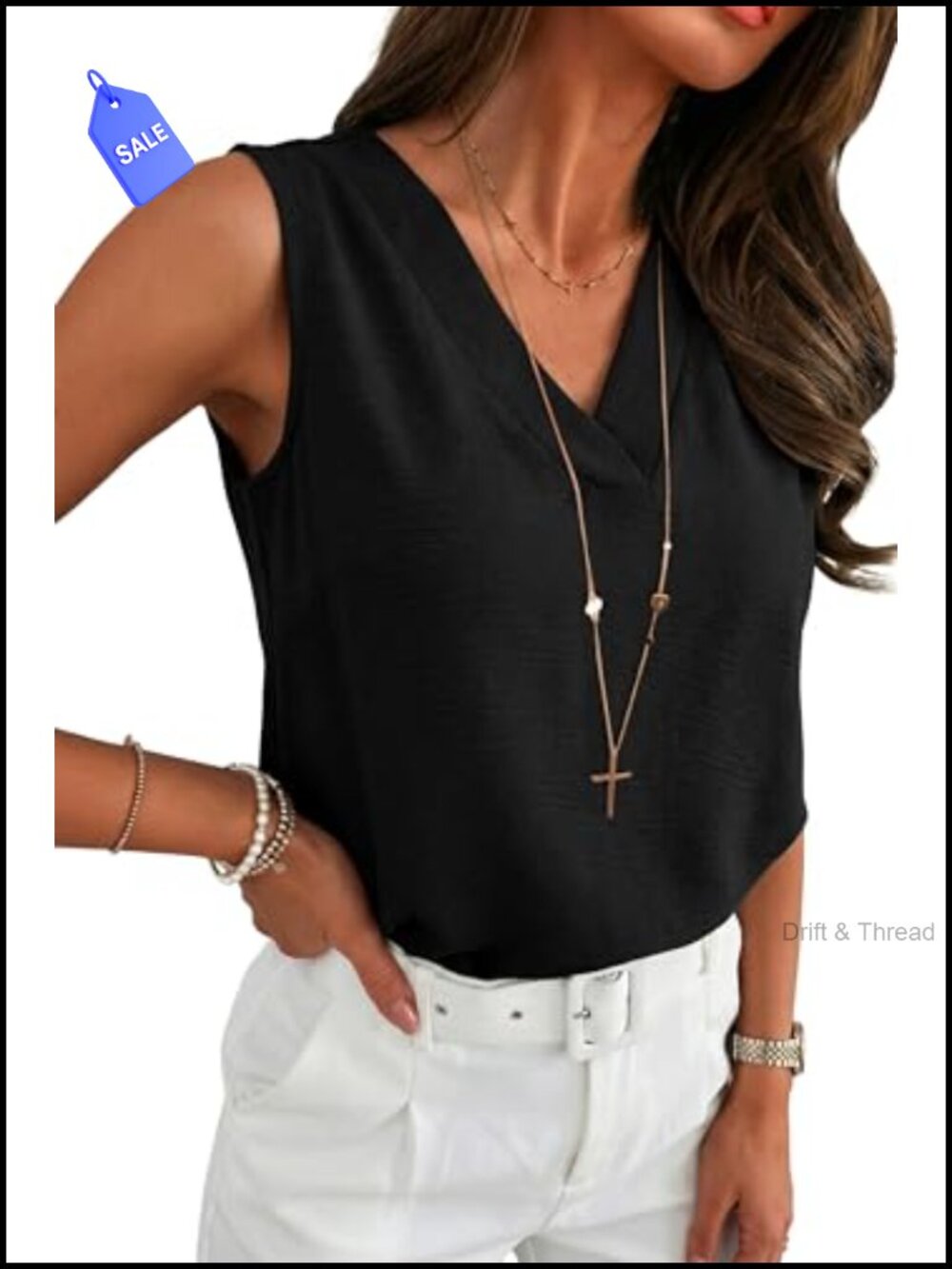 Women's Sleeveless V-Neck A-Line Tank Top Blouse